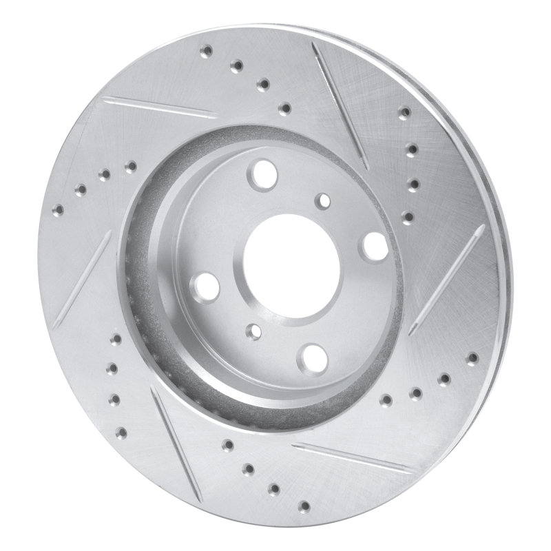 Scion iQ Brake Rotor (1) - Front Left - R1 Concepts - Drilled & Slotted - Silver - `06-`19